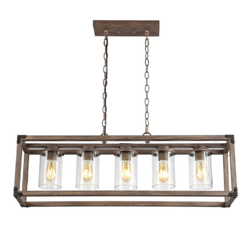 Zeniba 36" Linear Adjustable Iron/Seeded Glass Rustic Farmhouse LED Pendant - JONATHAN Y
